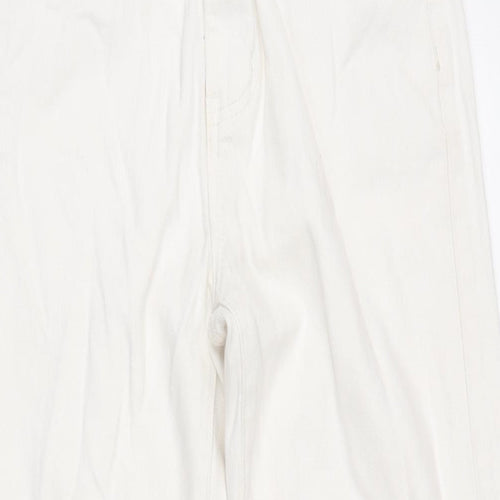 PRETTYLITTLETHING Womens Ivory Cotton Straight Jeans Size 6 L31.5 in Regular Zip - Small side splits of Legs .