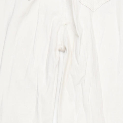 PRETTYLITTLETHING Womens Ivory Cotton Straight Jeans Size 6 L31.5 in Regular Zip - Small side splits of Legs .