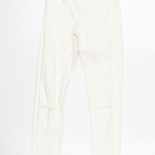 Berksha Girls Ivory Cotton Tapered Jeans Size XS L27.5 in Regular Zip - Distressed