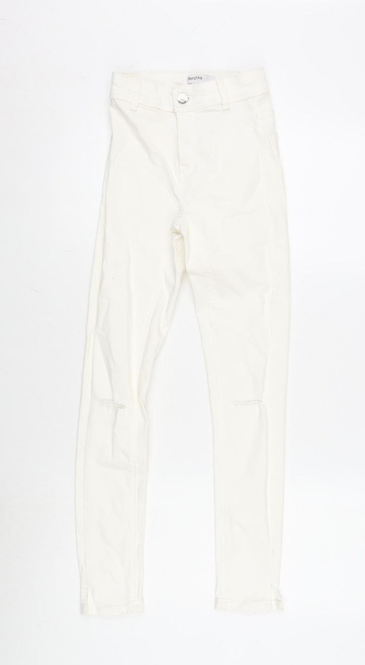 Berksha Girls Ivory Cotton Tapered Jeans Size XS L27.5 in Regular Zip - Distressed