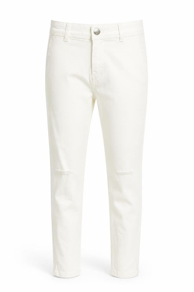 Berksha Girls Ivory Cotton Tapered Jeans Size XS L27.5 in Regular Zip - Distressed