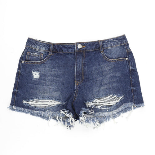 Missguided Womens Blue Cotton Cut-Off Shorts Size 10 Regular Zip