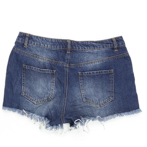 Missguided Womens Blue Cotton Cut-Off Shorts Size 10 Regular Zip