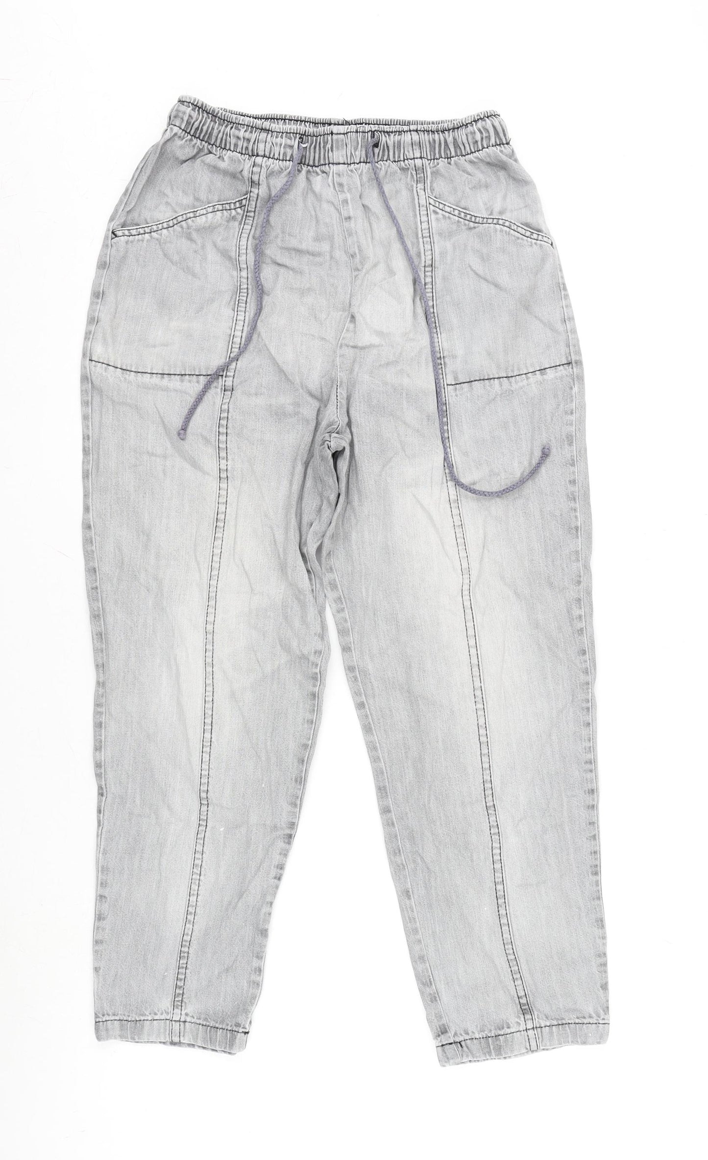 Amber Womens Grey Cotton Tapered Jeans Size 14 L25 in Regular Tie