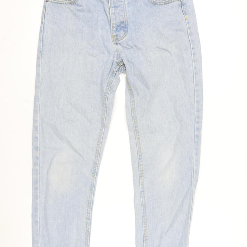 Boohoo MAN Mens Blue Cotton Straight Jeans Size 30 in L28 in Regular Zip - Raw Hem