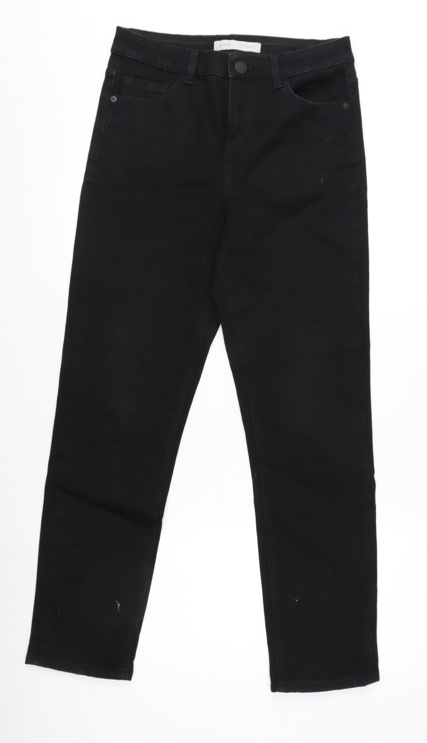 George Womens Black Cotton Blend Straight Jeans Size 12 L28 in Regular Zip