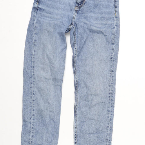 Zara Womens Blue Cotton Blend Straight Jeans Size 4 L23 in Regular Zip - Raw Hem