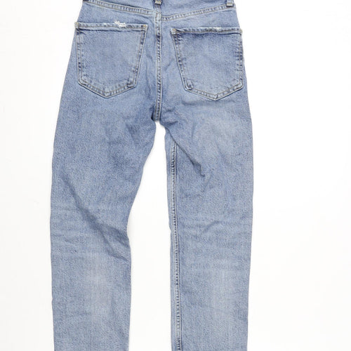 Zara Womens Blue Cotton Blend Straight Jeans Size 4 L23 in Regular Zip - Raw Hem