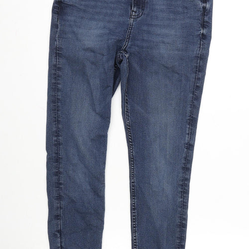Marks and Spencer Womens Blue Cotton Blend Skinny Jeans Size 12 L27 in Regular Zip