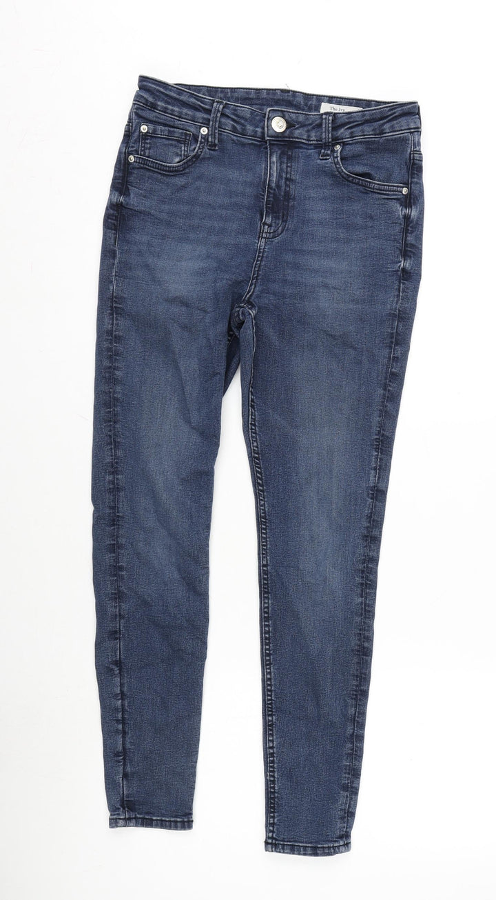 Marks and Spencer Womens Blue Cotton Blend Skinny Jeans Size 12 L27 in Regular Zip
