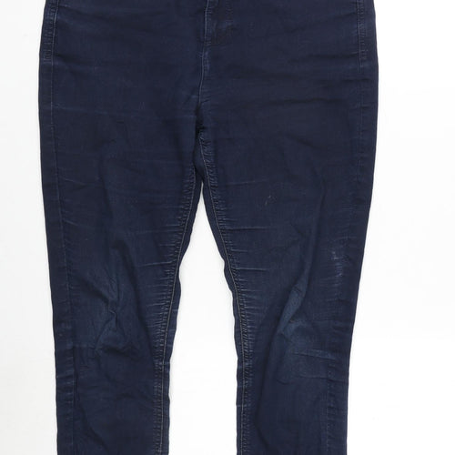 Marks and Spencer Womens Blue Cotton Blend Straight Jeans Size 12 L26 in Regular Zip