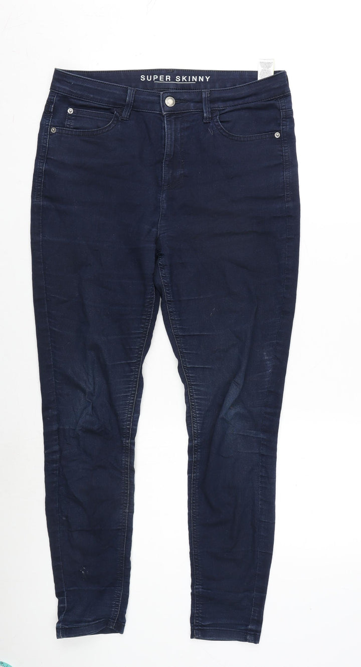 Marks and Spencer Womens Blue Cotton Blend Straight Jeans Size 12 L26 in Regular Zip