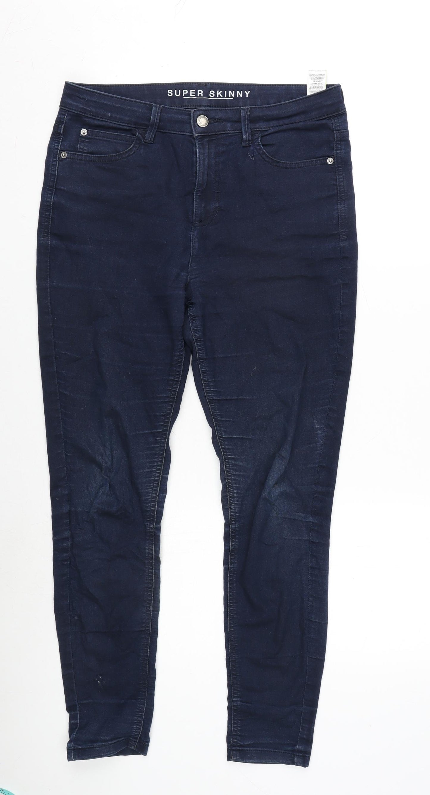 Marks and Spencer Womens Blue Cotton Blend Straight Jeans Size 12 L26 in Regular Zip