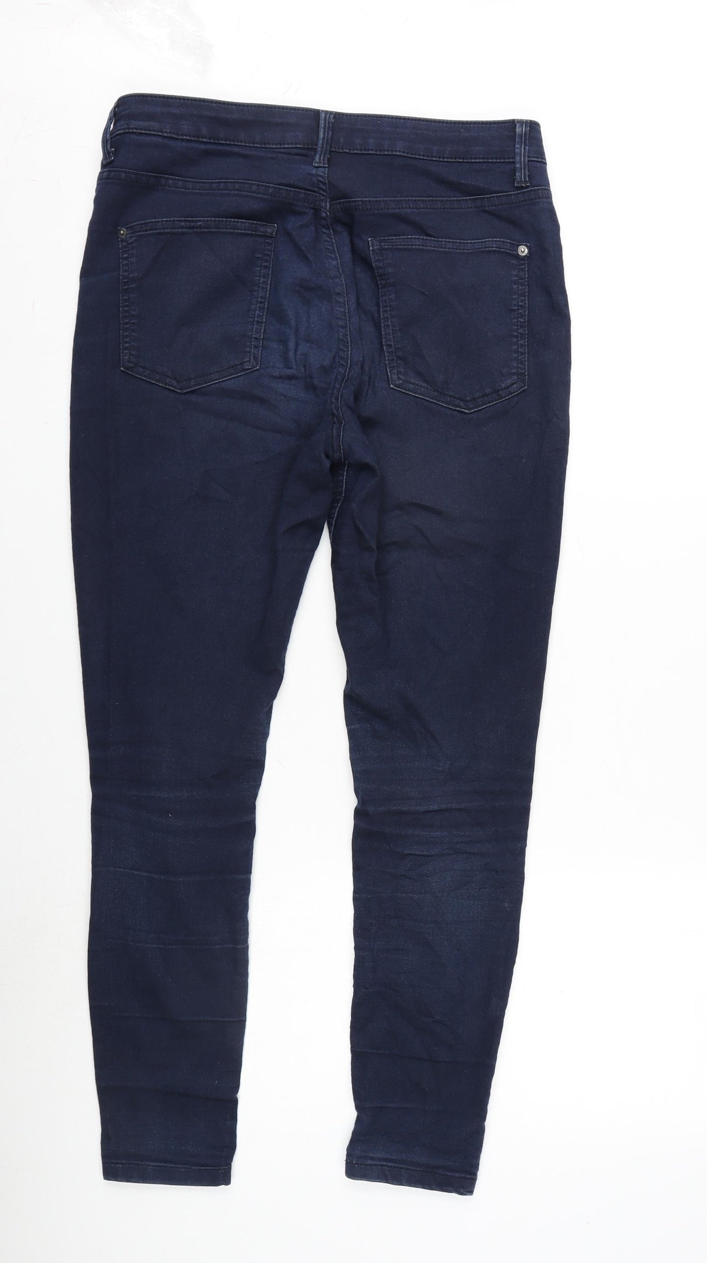 Marks and Spencer Womens Blue Cotton Blend Straight Jeans Size 12 L26 in Regular Zip