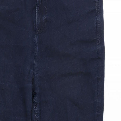 Marks and Spencer Womens Blue Cotton Blend Straight Jeans Size 12 L26 in Regular Zip