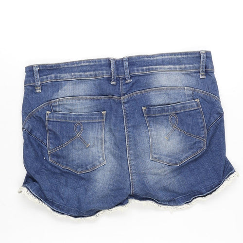 NEXT Womens Blue Cotton Cut-Off Shorts Size 12 Regular Zip - lace Trim