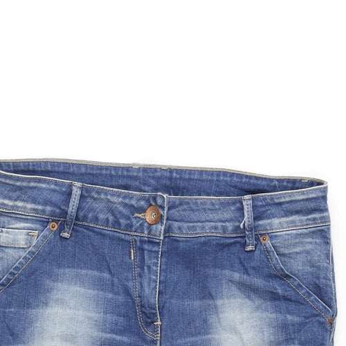 NEXT Womens Blue Cotton Cut-Off Shorts Size 12 Regular Zip - lace Trim