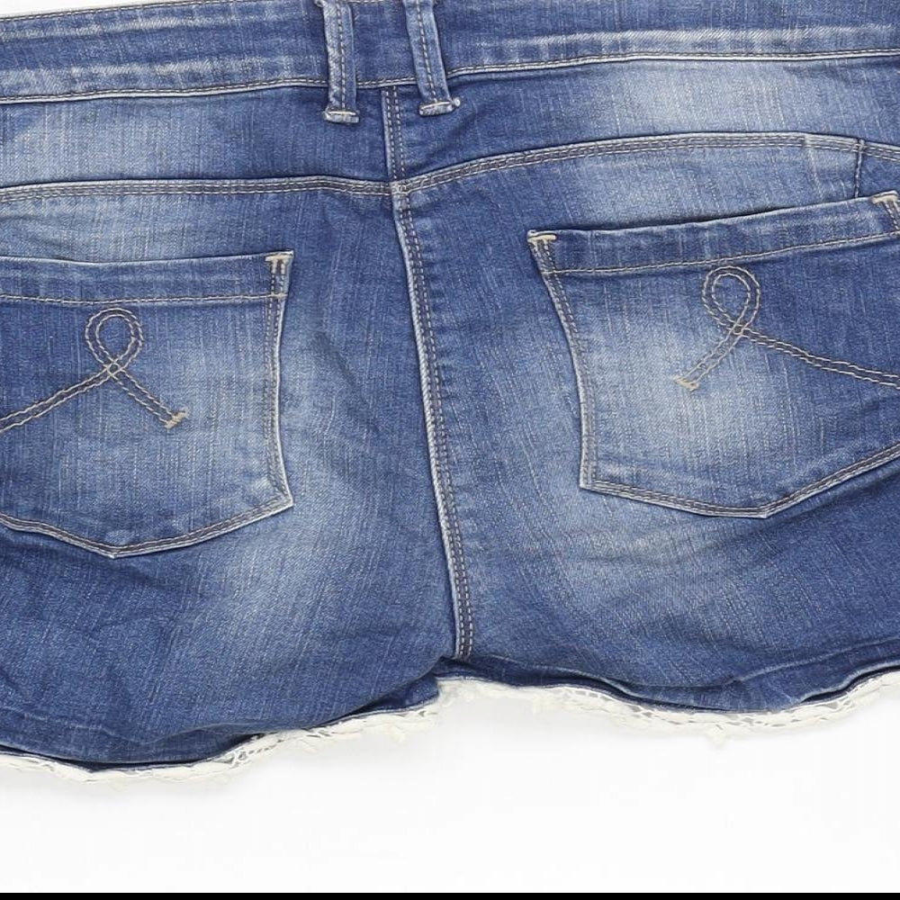 NEXT Womens Blue Cotton Cut-Off Shorts Size 12 Regular Zip - lace Trim