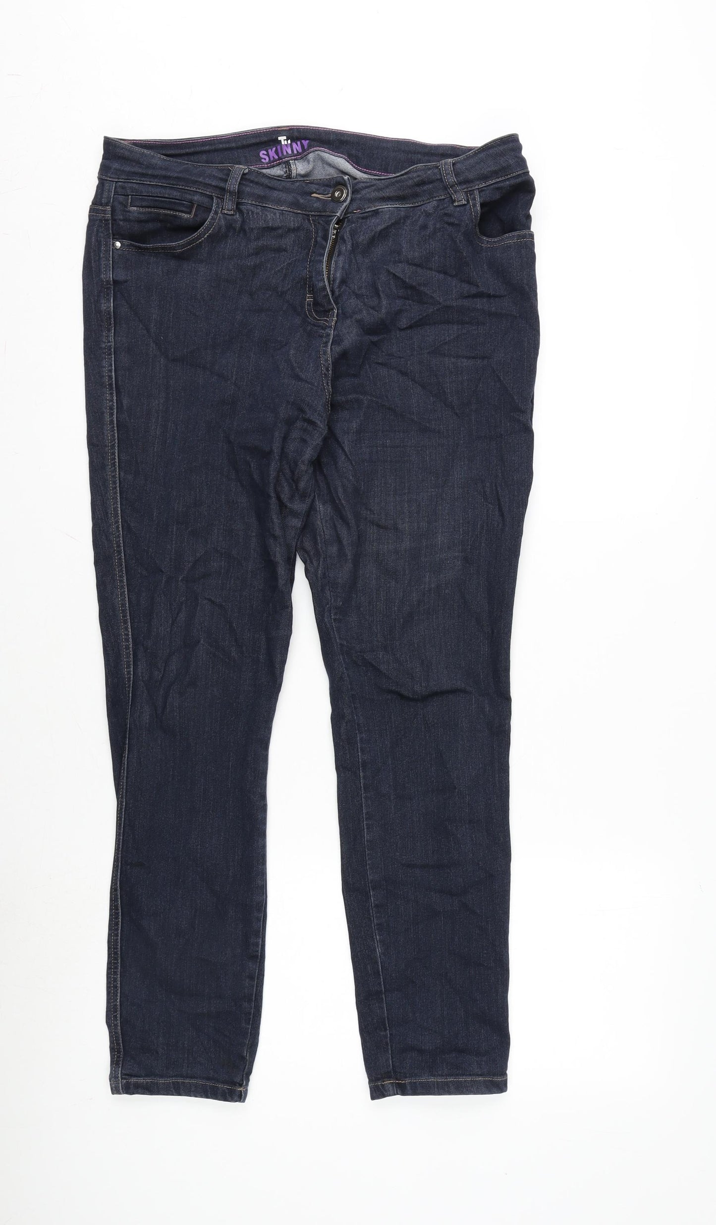 TU Womens Blue Cotton Blend Skinny Jeans Size 16 L27.5 in Regular Zip