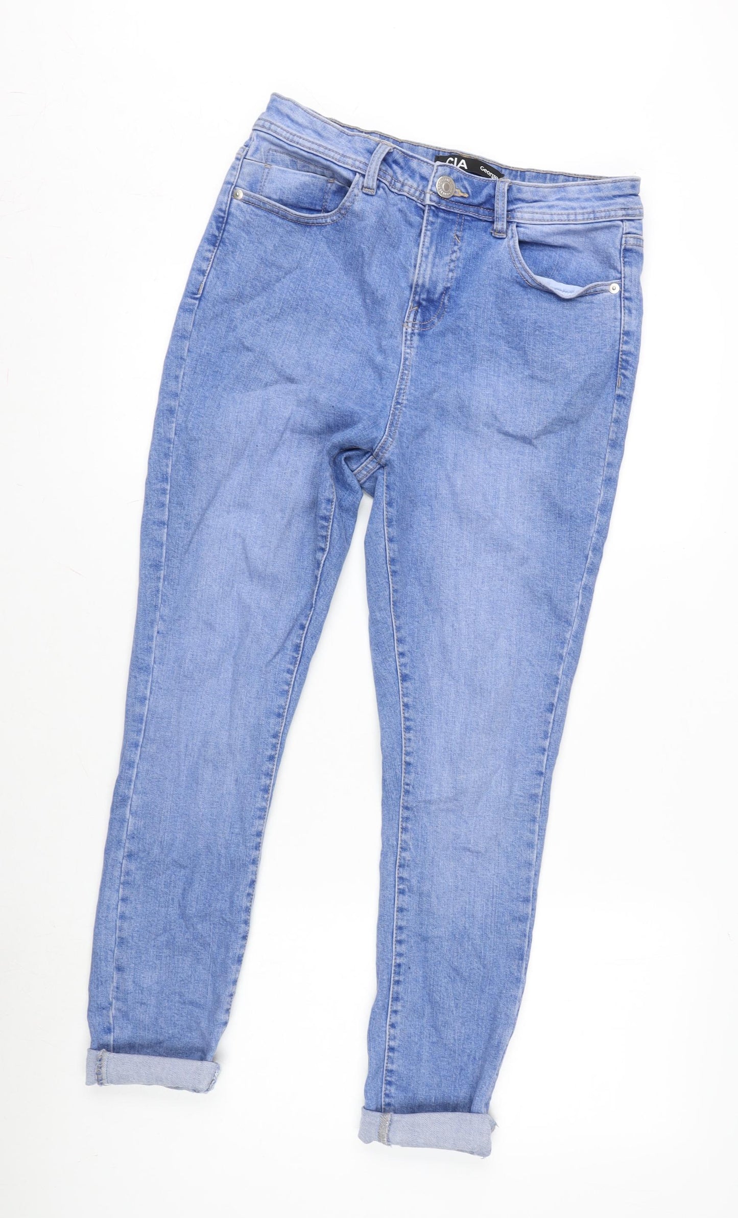 George Womens Blue Cotton Blend Straight Jeans Size 12 L26 in Regular Zip