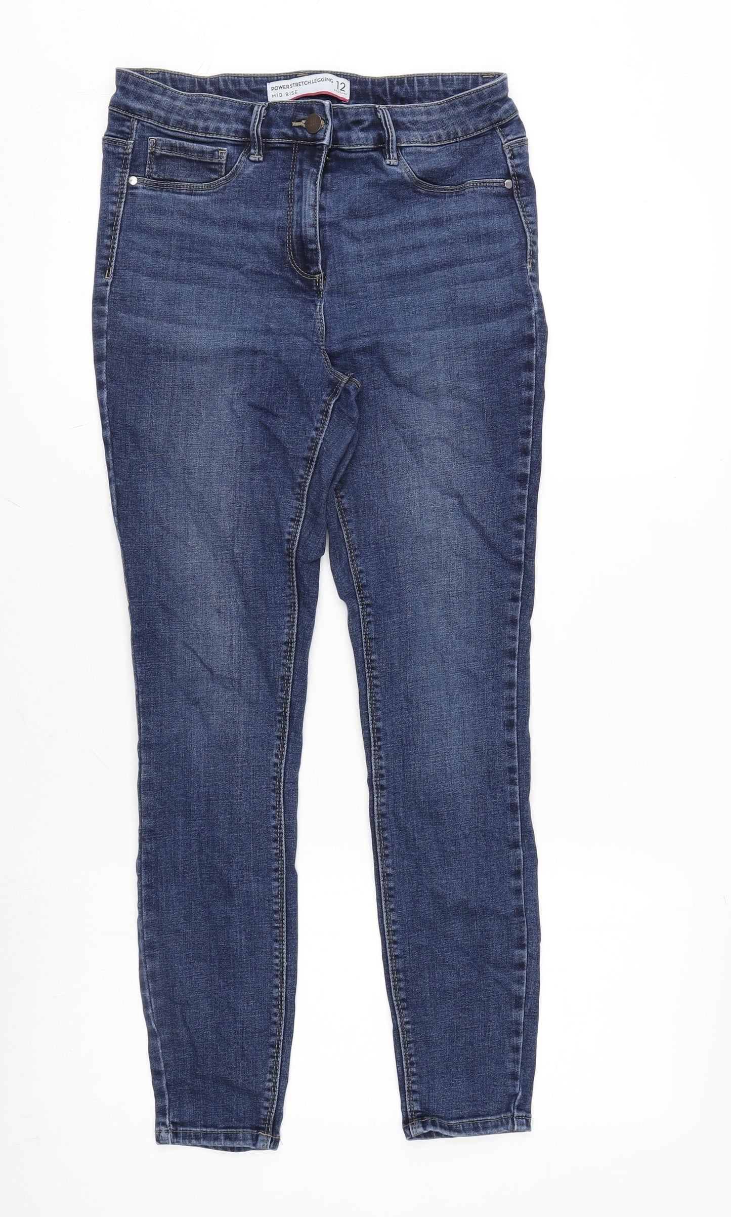 NEXT Womens Blue Cotton Blend Tapered Jeans Size 12 L27 in Regular Zip