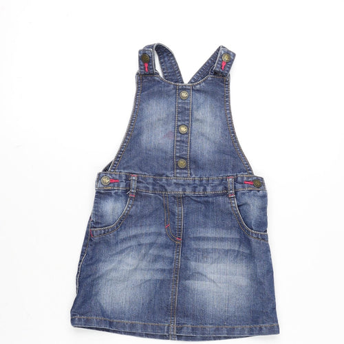 George Girls Blue Cotton Pinafore/Dungaree Dress Size 2-3 Years Square Neck Snap