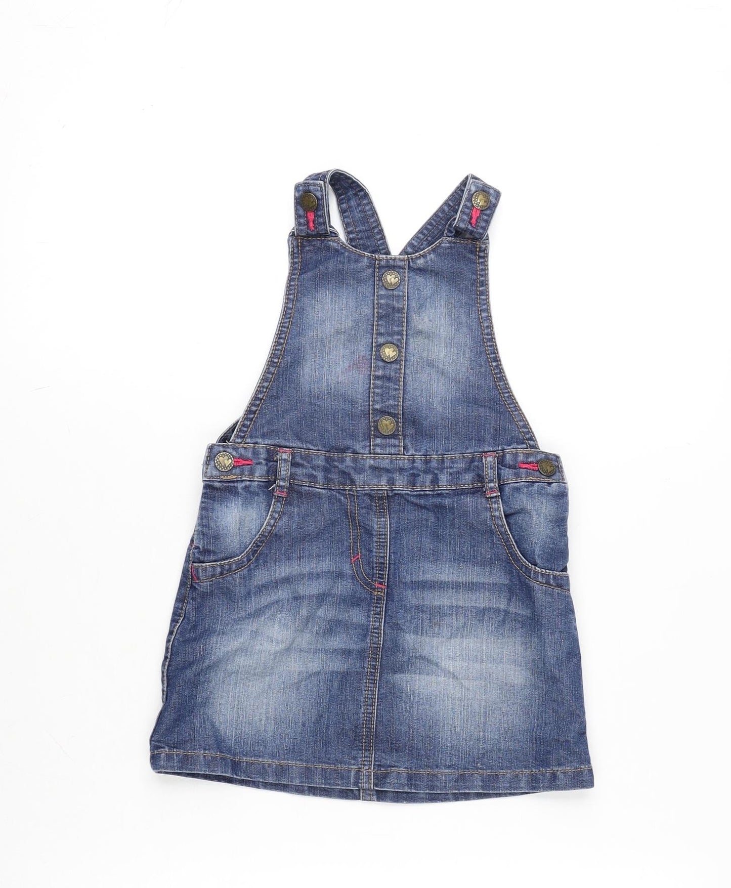 George Girls Blue Cotton Pinafore/Dungaree Dress Size 2-3 Years Square Neck Snap