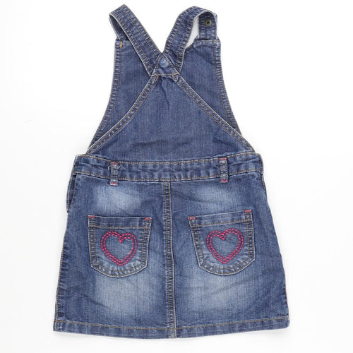 George Girls Blue Cotton Pinafore/Dungaree Dress Size 2-3 Years Square Neck Snap