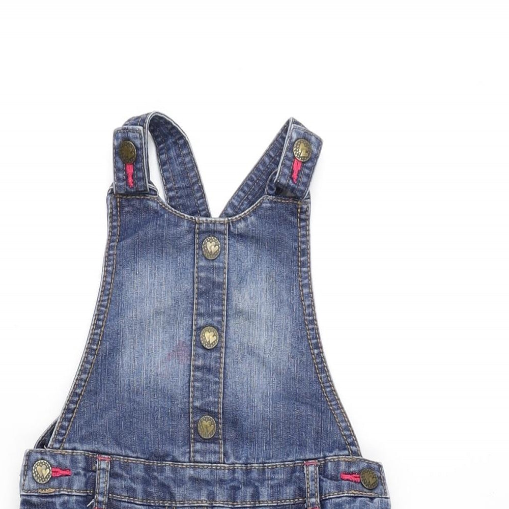 George Girls Blue Cotton Pinafore/Dungaree Dress Size 2-3 Years Square Neck Snap