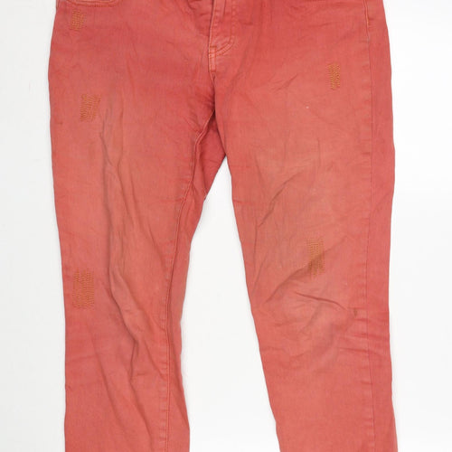La Radoute Womens Red Cotton Blend Straight Jeans Size 34 in L26 in Regular Zip - Embroidery in places.