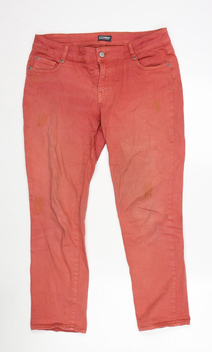 La Radoute Womens Red Cotton Blend Straight Jeans Size 34 in L26 in Regular Zip - Embroidery in places.