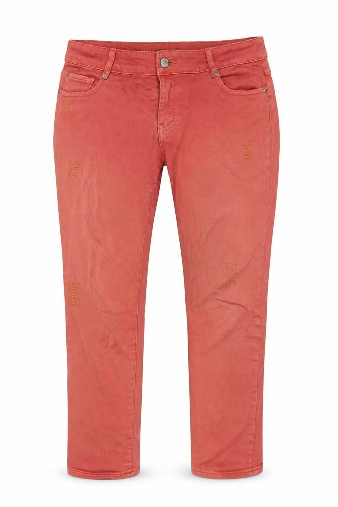 La Radoute Womens Red Cotton Blend Straight Jeans Size 34 in L26 in Regular Zip - Embroidery in places.