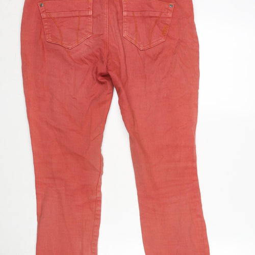 La Radoute Womens Red Cotton Blend Straight Jeans Size 34 in L26 in Regular Zip - Embroidery in places.