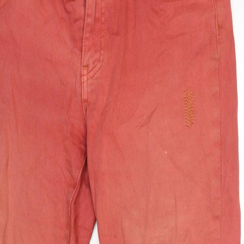 La Radoute Womens Red Cotton Blend Straight Jeans Size 34 in L26 in Regular Zip - Embroidery in places.