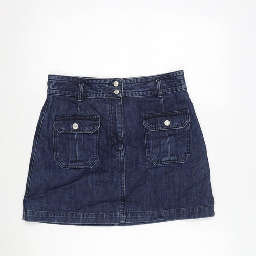 Topshop Womens Blue Cotton A-Line Skirt Size 30 in Zip