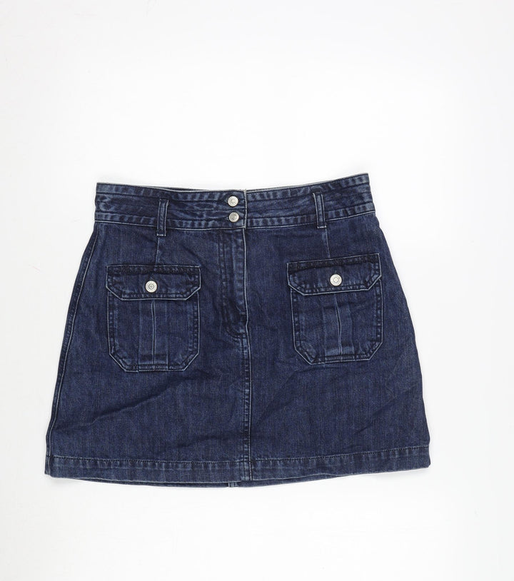 Topshop Womens Blue Cotton A-Line Skirt Size 30 in Zip