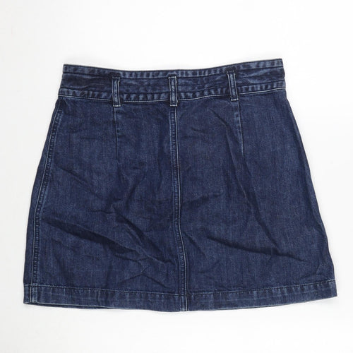 Topshop Womens Blue Cotton A-Line Skirt Size 30 in Zip