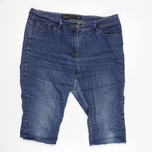 NEXT Womens Blue Cotton Bermuda Shorts Size 12 L14 in Regular Zip - Raw Hem