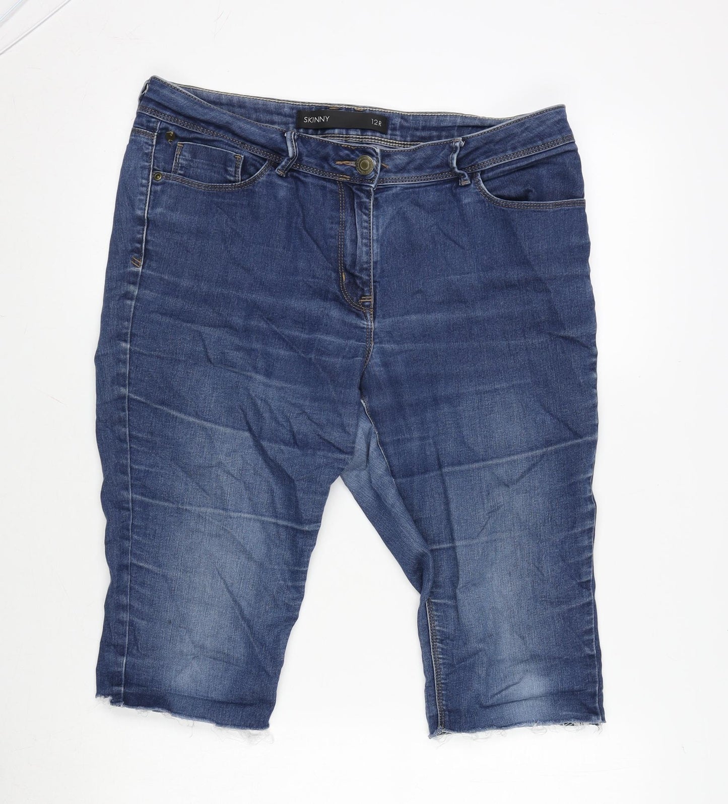 NEXT Womens Blue Cotton Bermuda Shorts Size 12 L14 in Regular Zip - Raw Hem