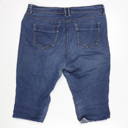NEXT Womens Blue Cotton Bermuda Shorts Size 12 L14 in Regular Zip - Raw Hem