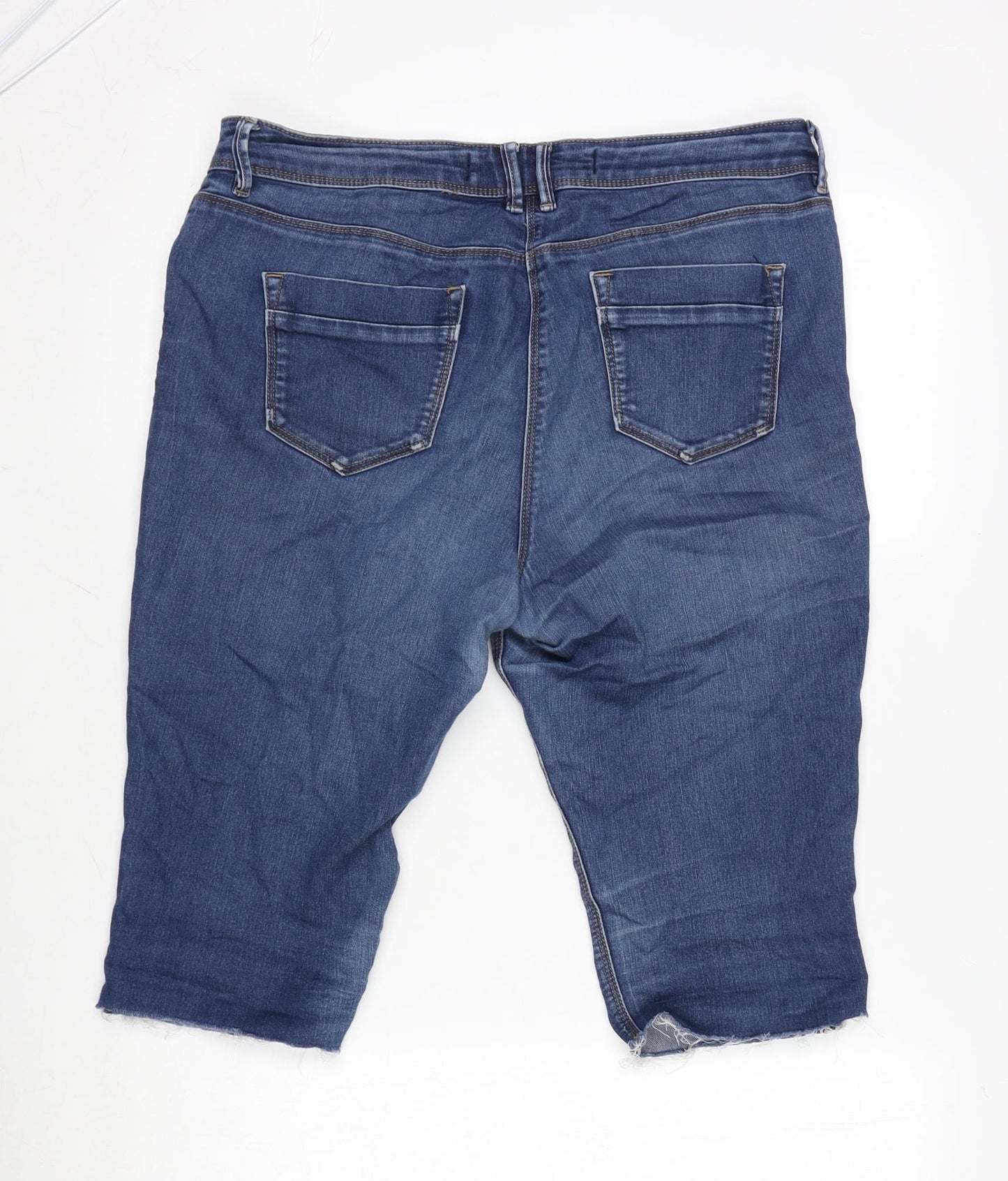 NEXT Womens Blue Cotton Bermuda Shorts Size 12 L14 in Regular Zip - Raw Hem