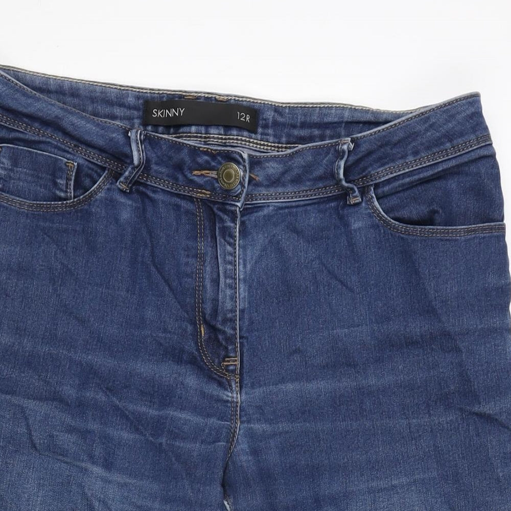 NEXT Womens Blue Cotton Bermuda Shorts Size 12 L14 in Regular Zip - Raw Hem