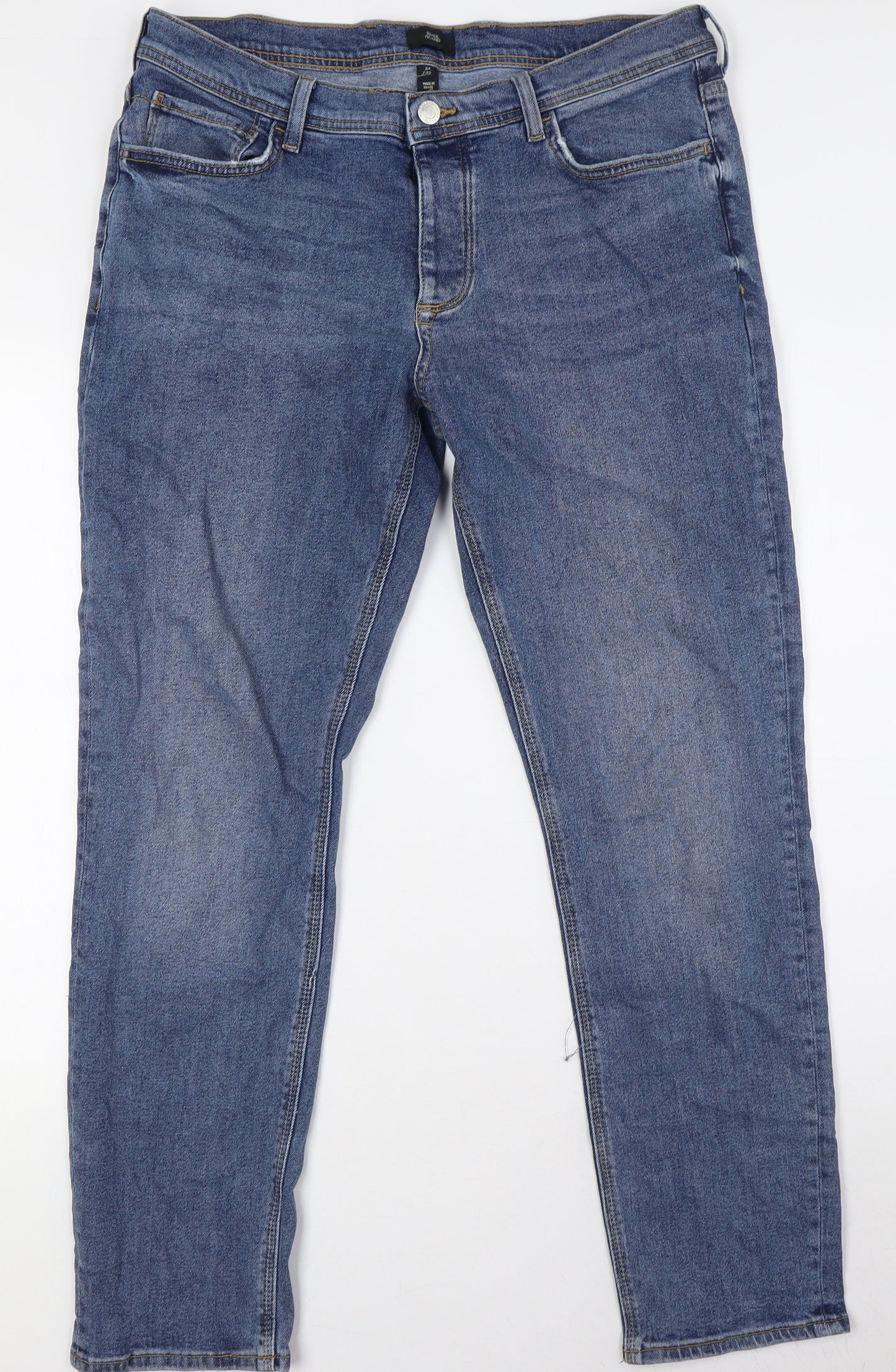 River Island Mens Blue Cotton Straight Jeans Size 34 in L30 in Regular Zip