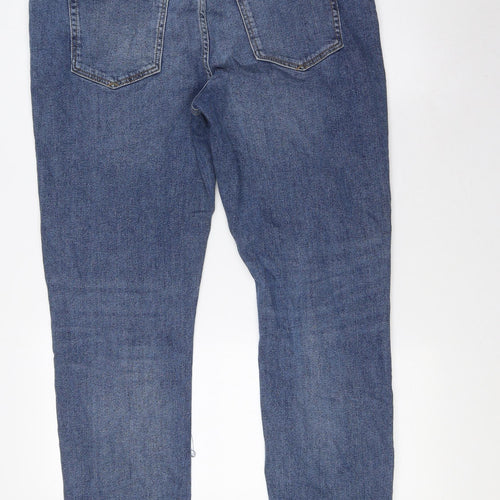 River Island Mens Blue Cotton Straight Jeans Size 34 in L30 in Regular Zip
