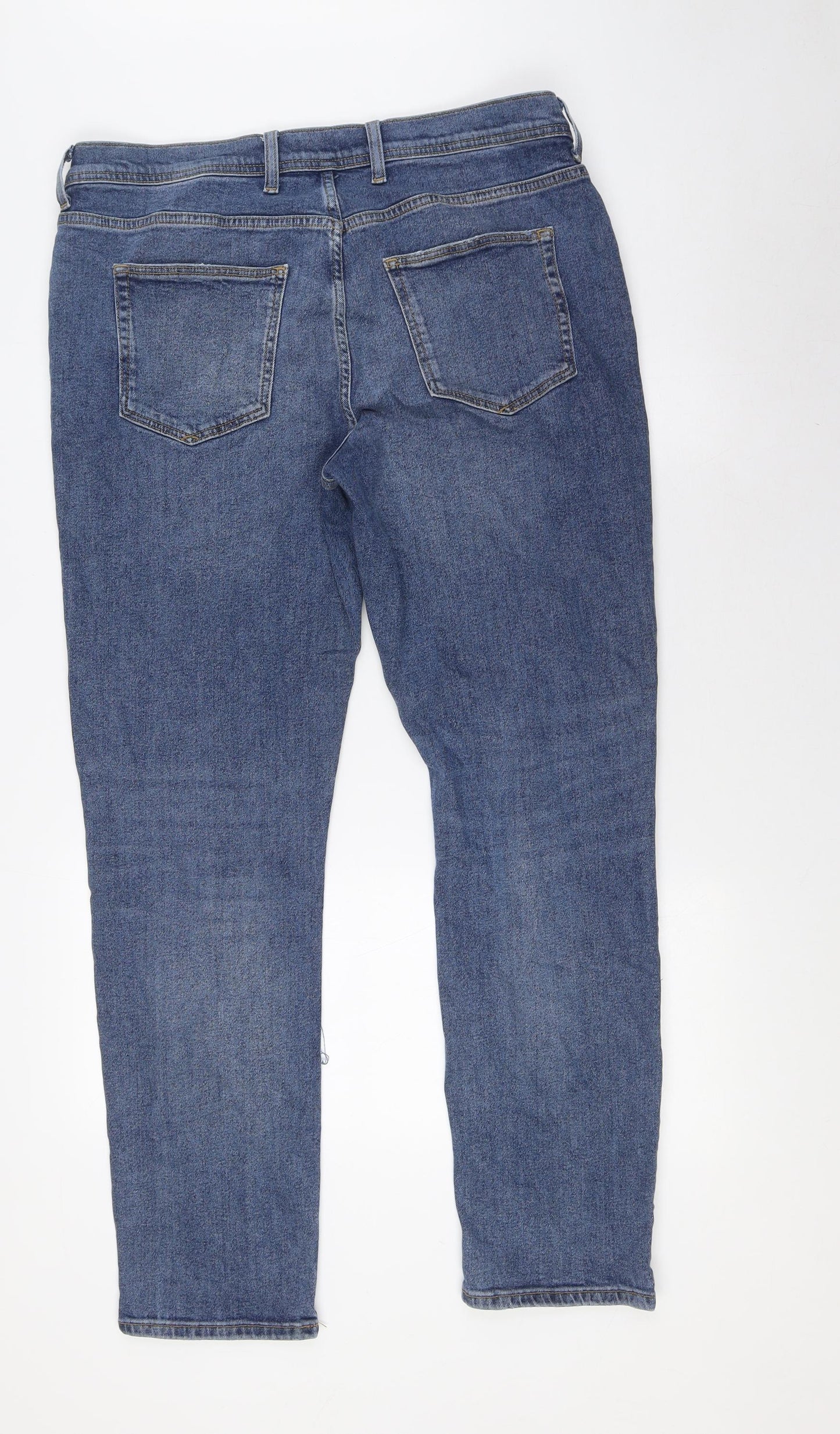River Island Mens Blue Cotton Straight Jeans Size 34 in L30 in Regular Zip