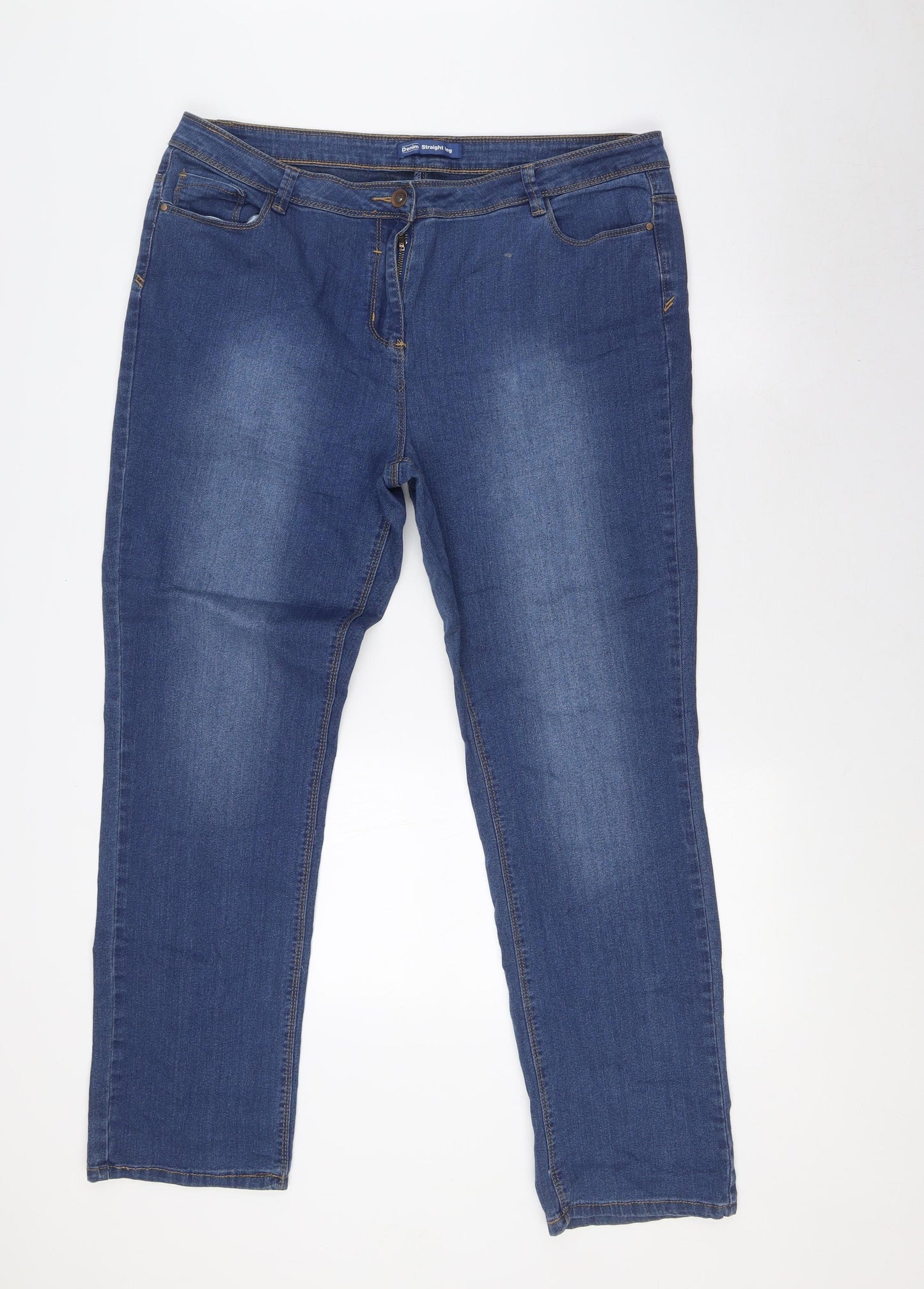 BHS Womens Blue Cotton Straight Jeans Size 18 L30 in Regular Zip