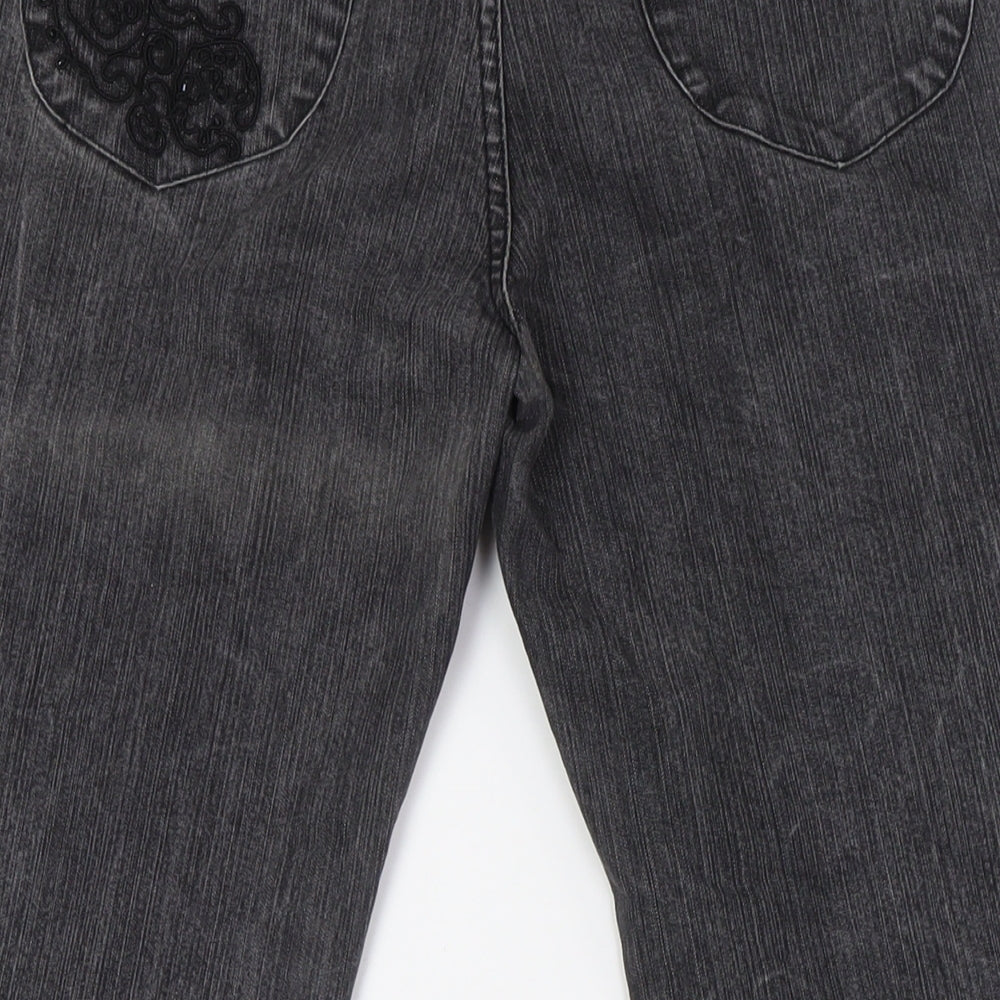 NEXT Womens Black Cotton Bootcut Jeans Size 14 L29 in Regular Zip - Beaded Work