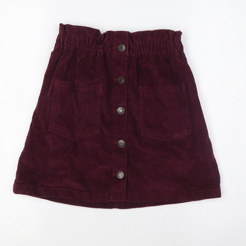 George Girls Purple Cotton A-Line Skirt Size 12-13 Years Regular Button - Paper Bag Style