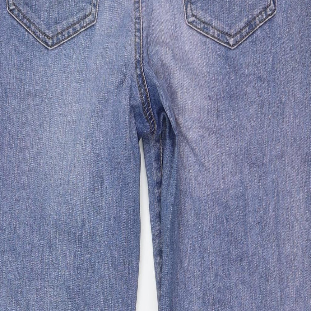 TU Womens Blue Floral Cotton Straight Jeans Size 12 L31 in Regular Zip - Embroidery