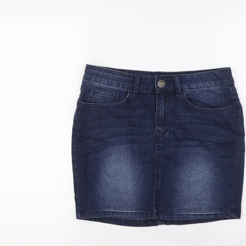 F&F Womens Blue Cotton A-Line Skirt Size 6 Button